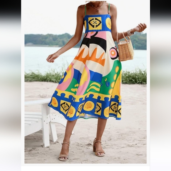 Dresses & Skirts - Summer Geo Print Smocked Back Maxi Cami Dress Dress Size Large